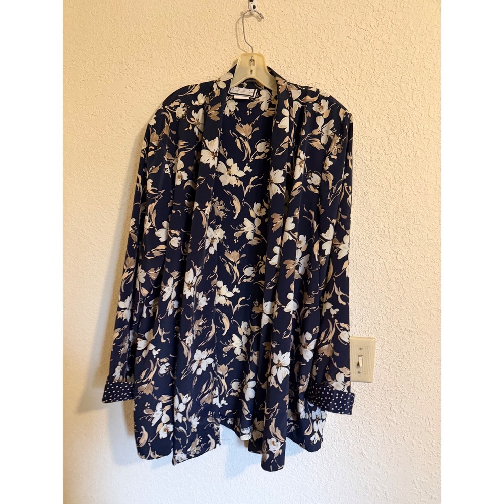 East Coast Navy Blue Floral Open Front Kimono‎ Cardigan Blouse Plus Size 20W/40